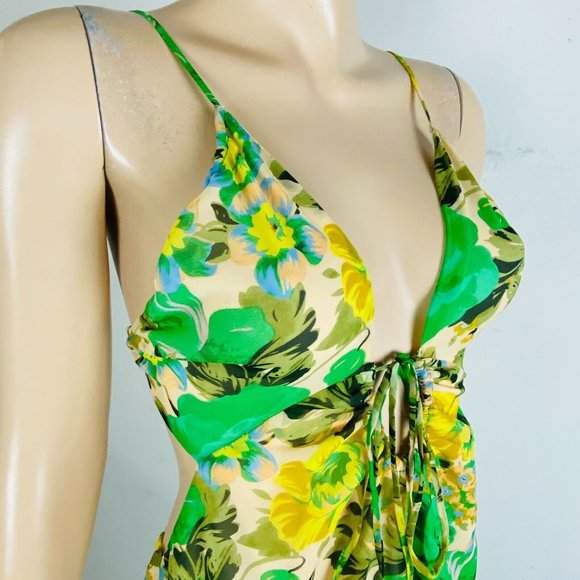 Astr Dress Aneira Green Yellow Blue Floral Tiered Ruffled Women's XL Maxi Dress - Picture 10 of 16